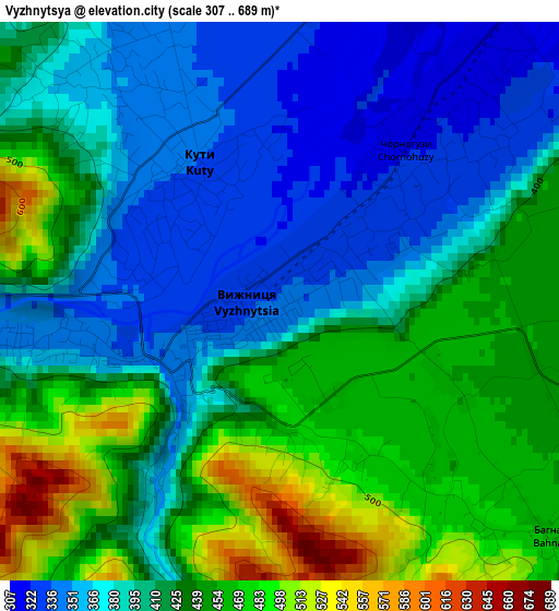 Vyzhnytsya elevation map