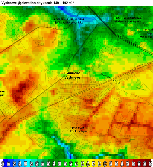 Vyshneve elevation map