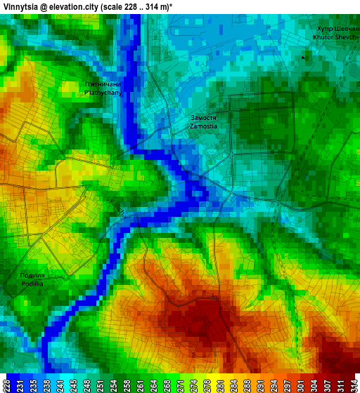 Vinnytsia elevation map