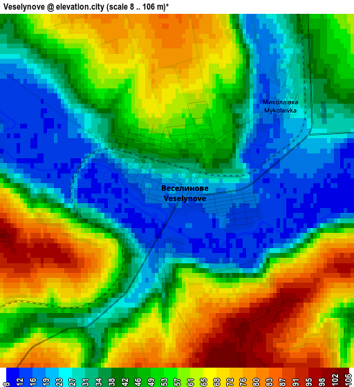 Veselynove elevation map