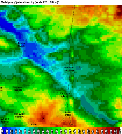 Verblyany elevation map