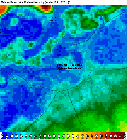 Velyka Pysarivka elevation map