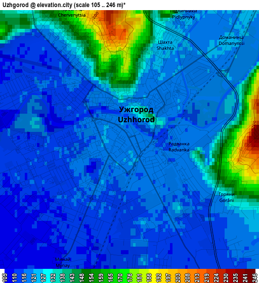 Uzhgorod elevation map