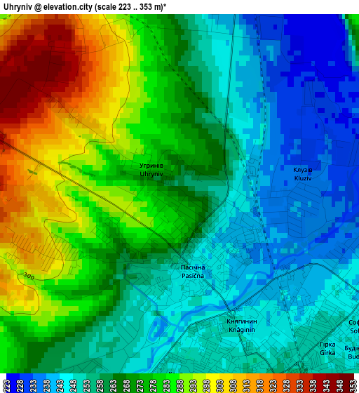 Uhryniv elevation map