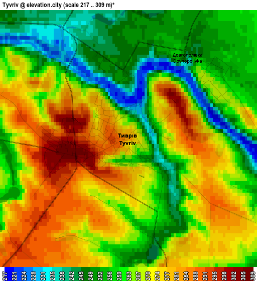 Tyvriv elevation map