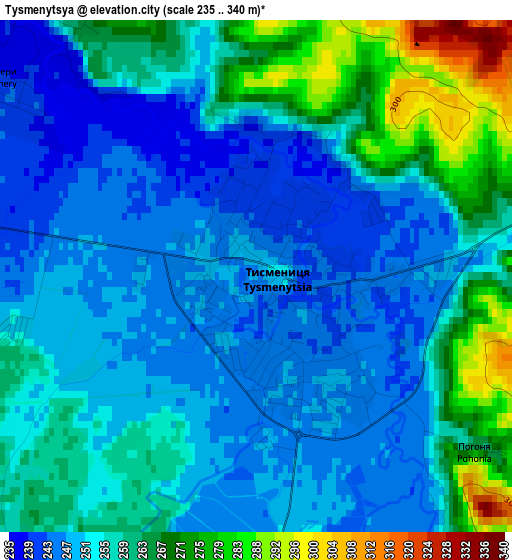 Tysmenytsya elevation map