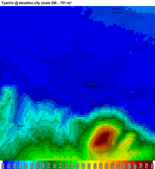 Tyachiv elevation map