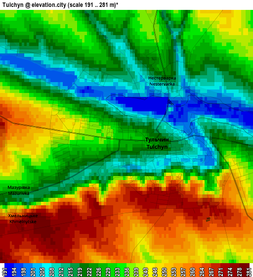 Tulchyn elevation map