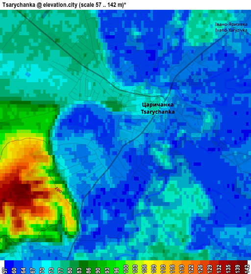 Tsarychanka elevation map