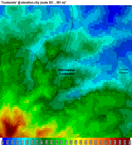 Truskavets’ elevation map