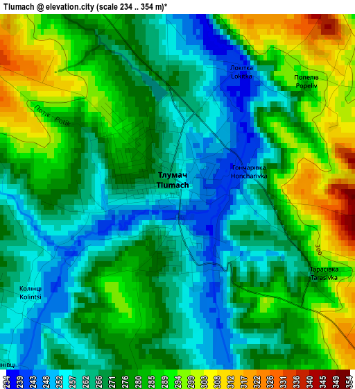 Tlumach elevation map