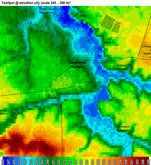 Teofipol elevation map