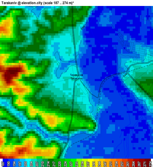 Tarakaniv elevation map