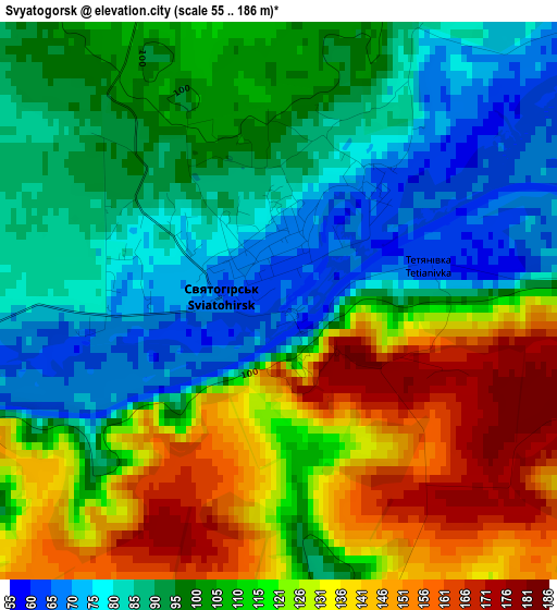 Svyatogorsk elevation map