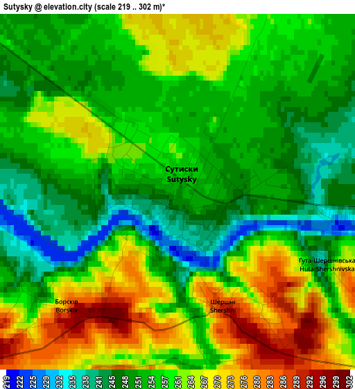 Sutysky elevation map