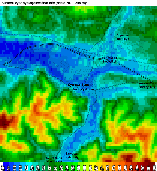 Sudova Vyshnya elevation map