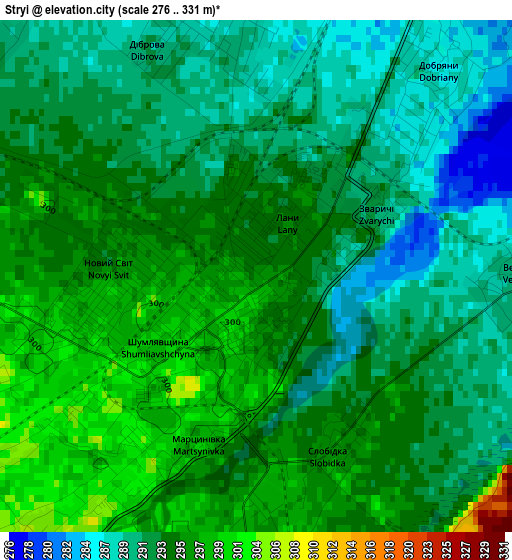 Stryi elevation map