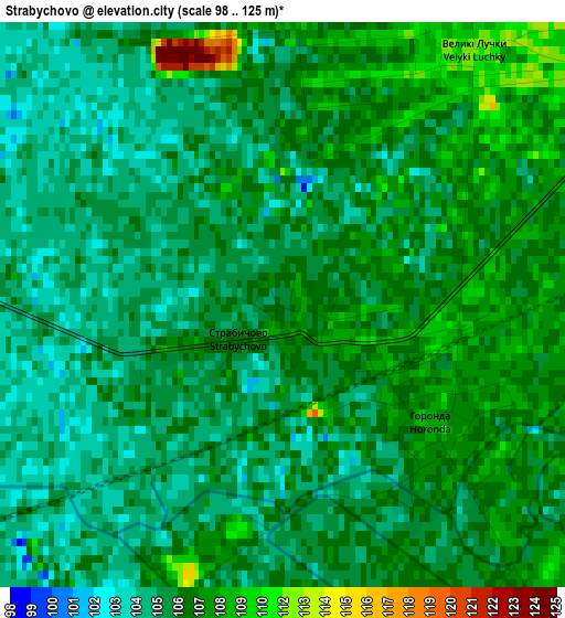 Strabychovo elevation map