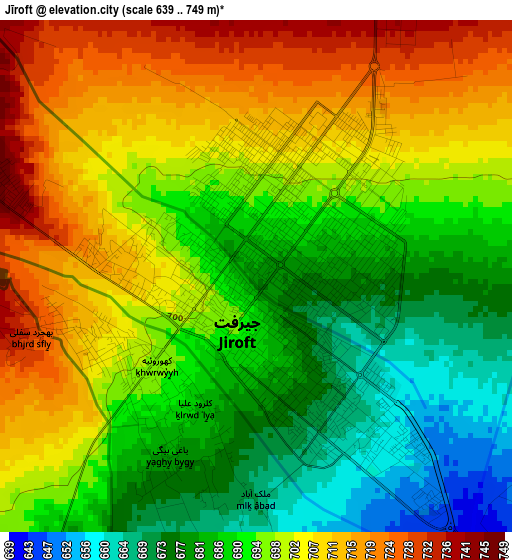 Jīroft elevation map