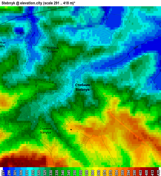 Stebnyk elevation map