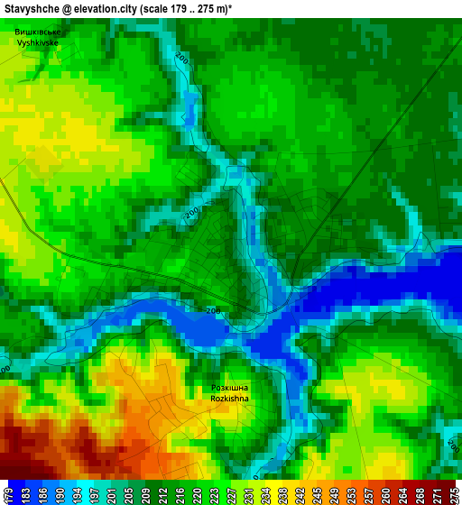 Stavyshche elevation map