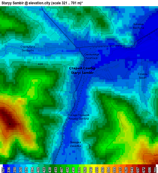 Staryy Sambir elevation map