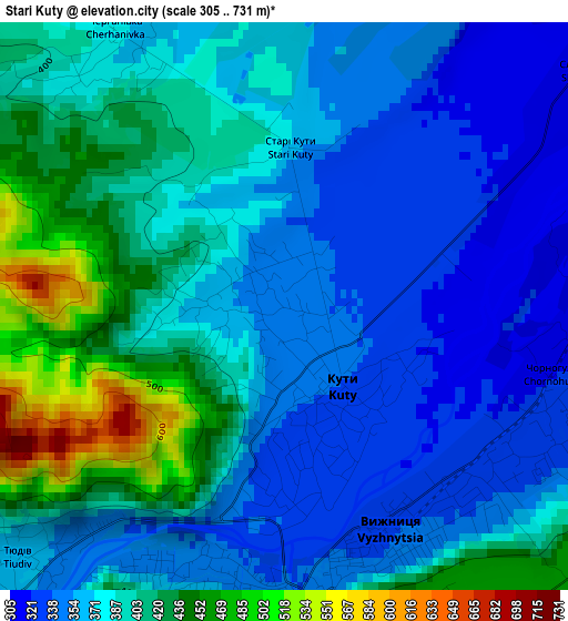 Stari Kuty elevation map