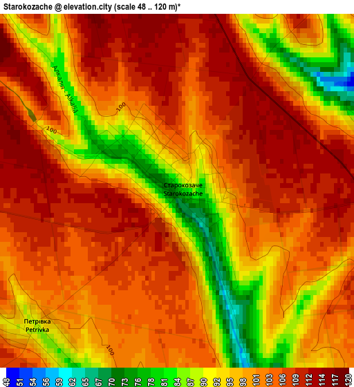 Starokozache elevation map