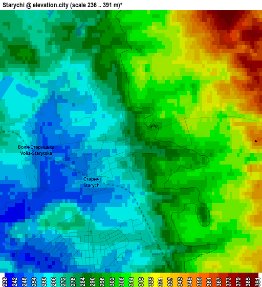 Starychi elevation map