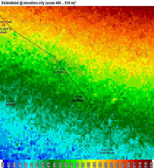 Eslāmābād elevation map