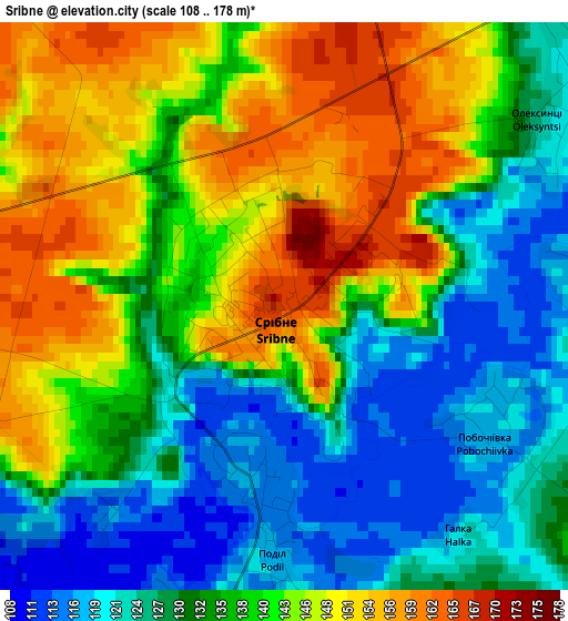 Sribne elevation map