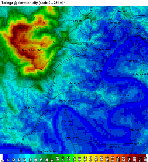 Taringa elevation map