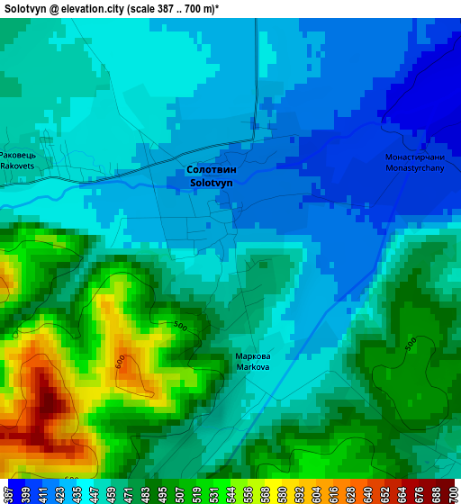 Solotvyn elevation map