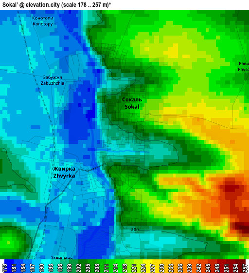 Sokal’ elevation map