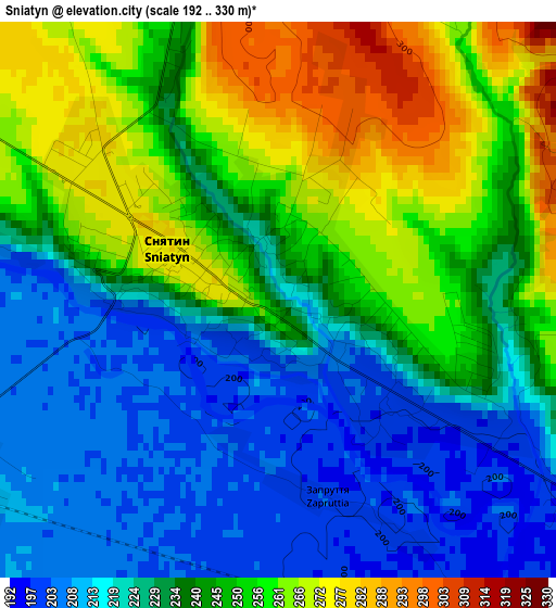 Sniatyn elevation map