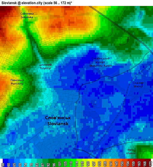 Sloviansk elevation map