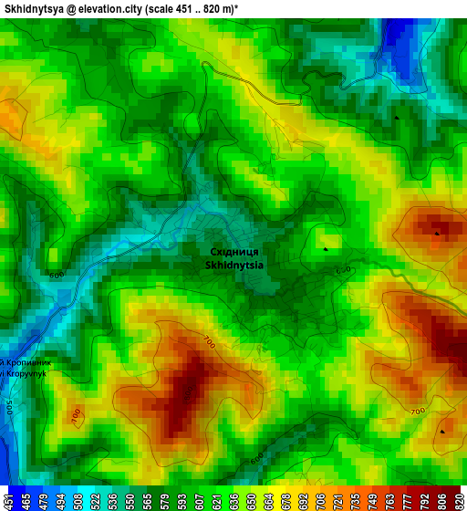 Skhidnytsya elevation map