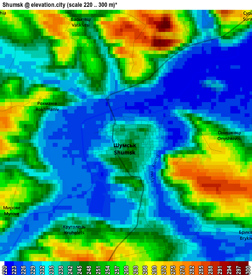 Shumsk elevation map