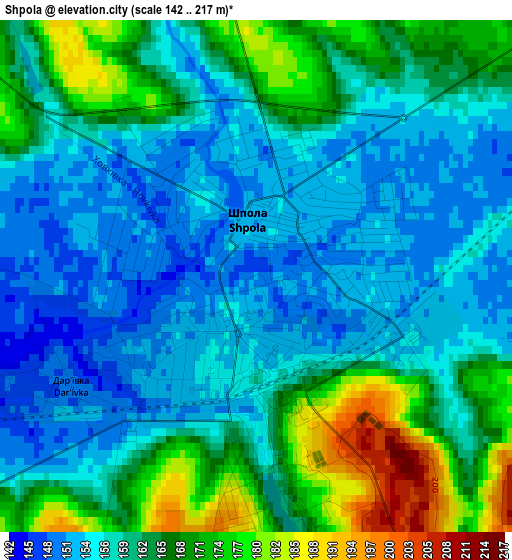 Shpola elevation map