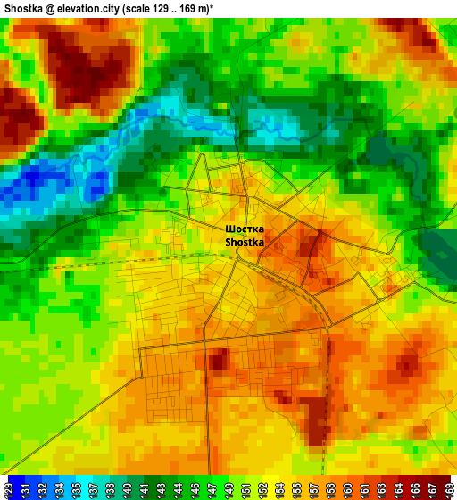 Shostka elevation map