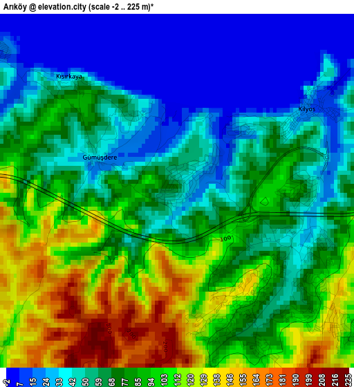 Arıköy elevation map