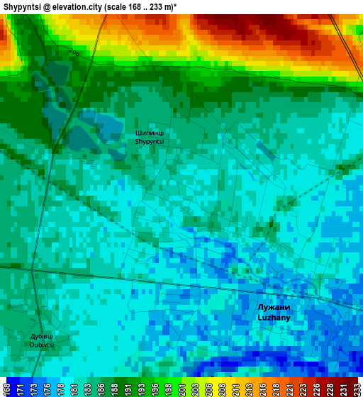 Shypyntsi elevation map