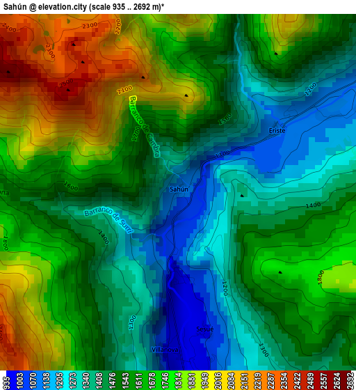 Sahún elevation map