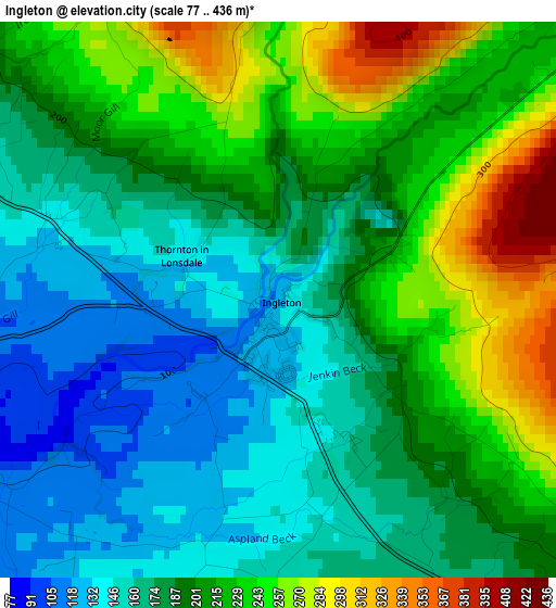 Ingleton elevation map