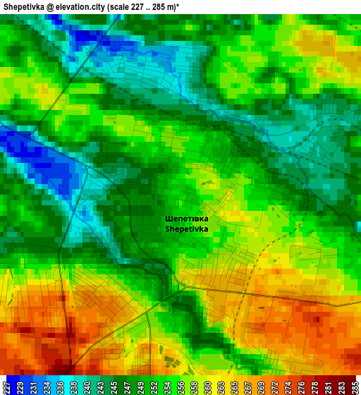 Shepetivka elevation map