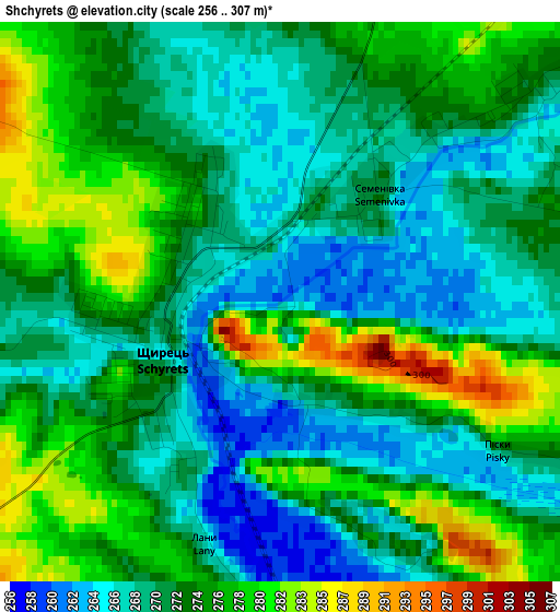 Shchyrets elevation map