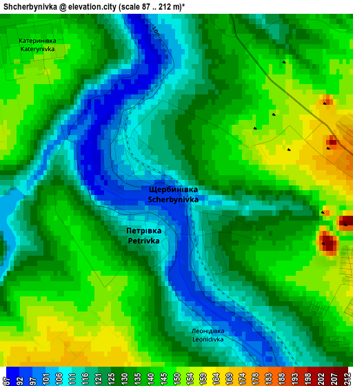 Shcherbynivka elevation map