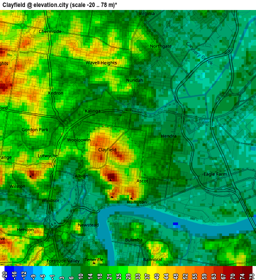 Clayfield elevation map