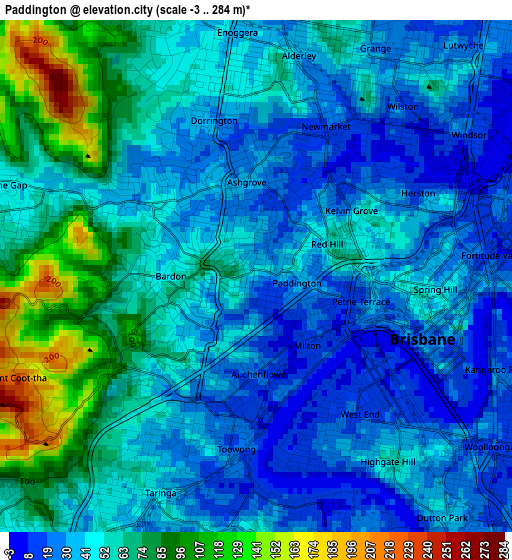 Paddington elevation map