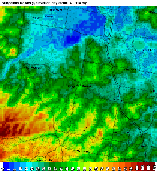 Bridgeman Downs elevation map